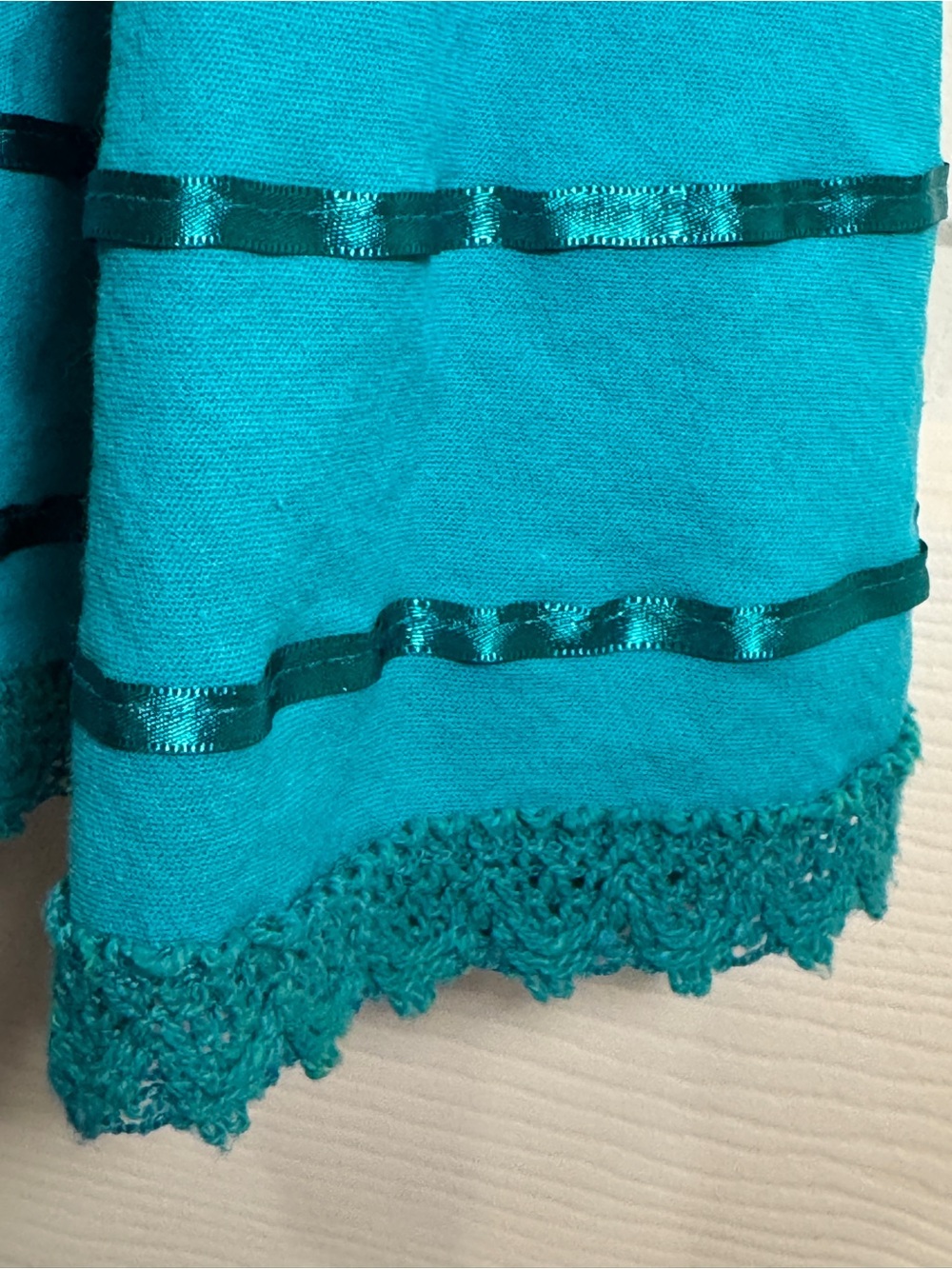 Girls Teal Off-Shoulder Embroidered Casual Dress - Picture 5 of 5